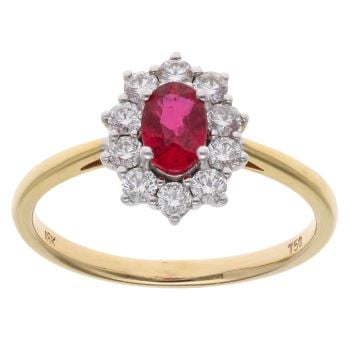 18ct Yellow Gold 0.40ct Diamond And Ruby Cluster Ring