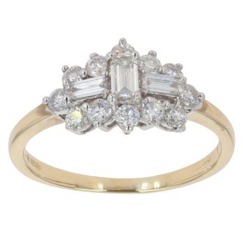 18ct Yellow Gold 1.00ct Baguette And Brilliant Cut Diamond Cluster Ring