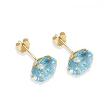 9ct yellow gold 8mm aqua CZ stud Earrings