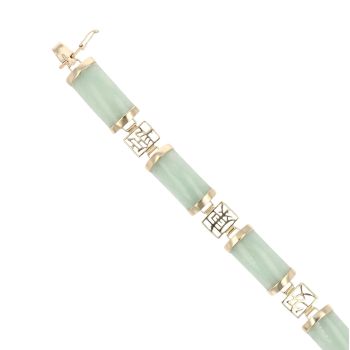 9ct Yellow Gold Jade Stone Set Bracelet 7"