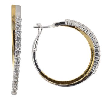 18ct Yellow And White Gold 0.80ct Brilliant Cut Diamond Hoop Earrings