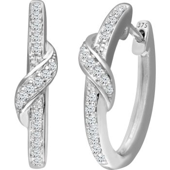 9ct White Gold Diamond Crossover Hoops