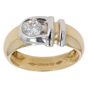 18ct Yellow And White Gold 0.50ct Brilliant Cut Diamond Solitaire Buckle Ring