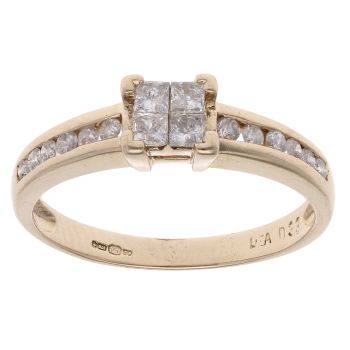 9ct Yellow Gold 0.33ct Princess Cut Diamond Cluster Ring