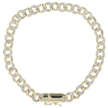 9ct Yellow Gold 0.70ct Brilliant Cut Diamond Curb Bracelet 7.5"