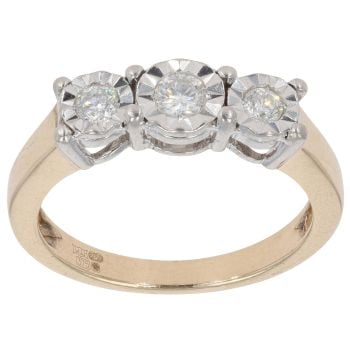 9ct Yellow Gold 0.25ct Brilliant Cut Diamond Trilogy Ring