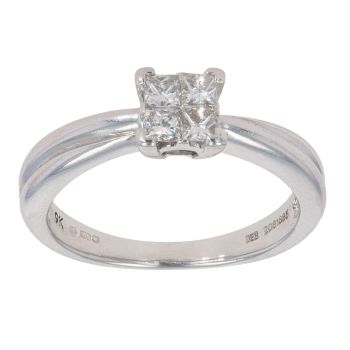 9ct White Gold 0.25ct Diamond Princess Cut Cluster Ring