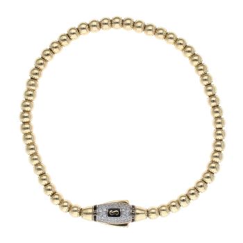 14ct Yellow Gold Monaco Bub Pave Lock Bead Bracelet 8.5"
