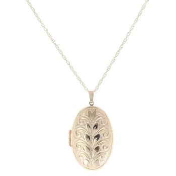 9ct Yellow Gold Patterned Locket Pendant and Chain 20"