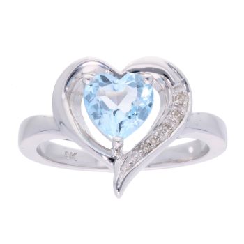 9ct White Gold Blue Topaz and Diamond Heart Ring