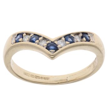 9ct Yellow Gold 0.05ct Diamond and Sapphire Wishbone Ring