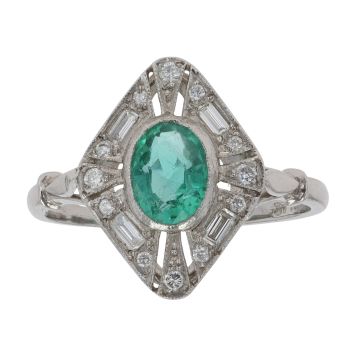 Platinum 0.20ct Diamond and Emerald Cluster Ring