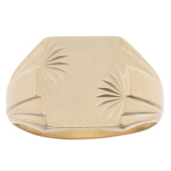 9ct Yellow Gold Diamond Cut Square Signet Ring