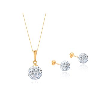 New 9ct Yellow Gold Crystal Ball Pendant and Earrings Set