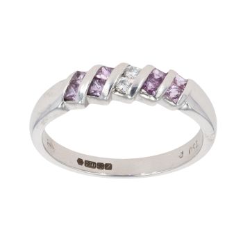 18ct White Gold 0.05ct Pink Topaz And 0.05ct Diamond Ring