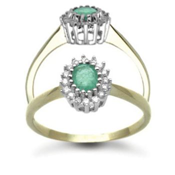 9 Carat Yellow Gold 0.12pts Diamond & Emerald Ring