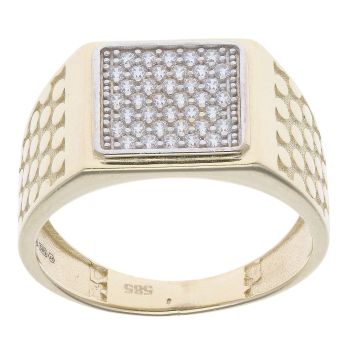14ct Yellow Gold Cubic Zirconia Square Signet Ring