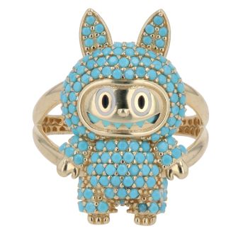 14ct Yellow Gold Blue Gemstone Bunny Ring