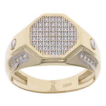 14ct Yellow Gold Cubic Zirconia Octagonal Signet Ring