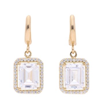 14ct Yellow Gold Cubic Zirconia Cluster Drop Earrings