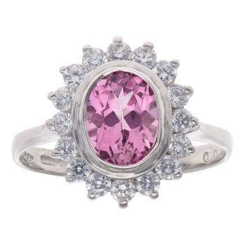 9ct White Gold Pink And Colourless Cubic Zirconia Cluster Ring