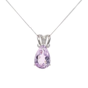 9ct White Gold Amethyst and 0.01ct Diamond Pendant and Chain 18"