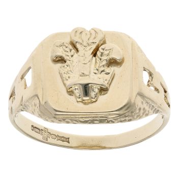9ct Yellow Gold Welsh Feathers Signet Ring
