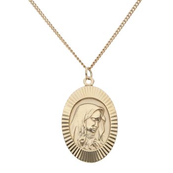 9ct Yellow Gold Our Lady Pendant and Curb Chain 22"