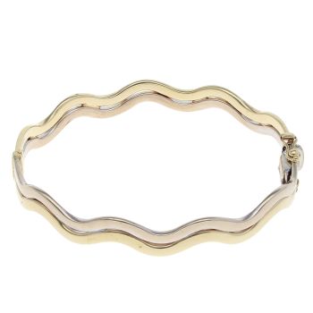 9ct Yellow and White Gold Wavy Hinged Bangle