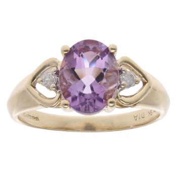 9ct Yellow Gold 0.05ct Diamond And Amethyst Ring