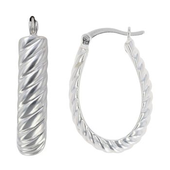 Silver Twisted Oval Hoop Earrings by Icesia