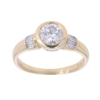 18ct Yellow Gold 0.85ct Brilliant And Baguette Cut Diamond Solitaire Ring