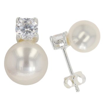 Silver Cubic Zirconia And Synthetic Pearl Stud Earrings By Icesia