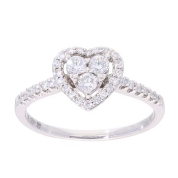 9ct White Gold 0.40ct Diamond Heart Cluster Ring