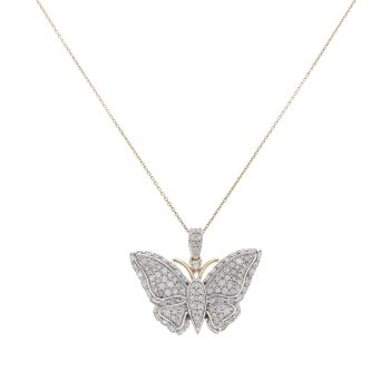 9ct Yellow Gold 0.75ct Brilliant And Baguette Cut Diamond Butterfly Pendant And Chain 18"
