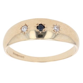 9ct Yellow Gold Cubic Zirconia and Sapphire Three Stone Ring