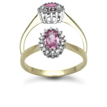 9 Carat Yellow Gold 12pts Pink Sapphire And Diamond Cluster Ring
