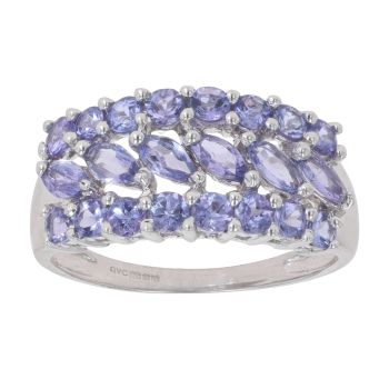 9ct White Gold Tanzanite Three Row Fancy Ring