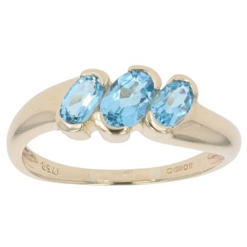 9ct Yellow Gold Blue Topaz Three Stone Ring