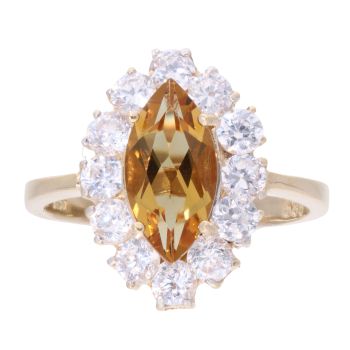 14ct Yellow Gold Green Marquise Cubic Zirconia Ring