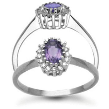 9 Carat White Gold 0.12pts Diamond & Amethyst Ring