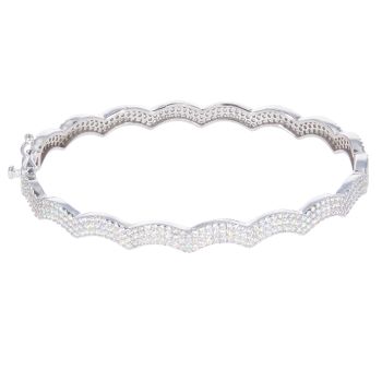 Silver Cubic Zirconia Triple Wave Bangle by Icesia