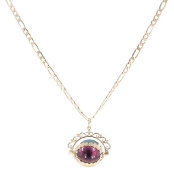 9ct Yellow Gold Multi-Gemstone Fob Pendant And Chain 18"
