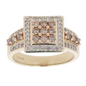 9ct Yellow Gold 0.85ct Diamond Cluster Ring