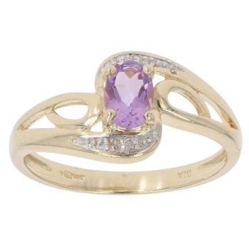 9ct Yellow And White Gold 0.02ct Diamond And Amethyst Ring