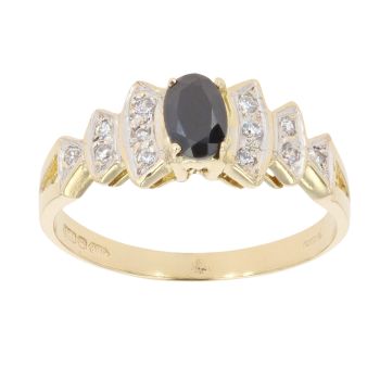 18ct Yellow Gold Black Gemstone And Cubic Zirconia Ring