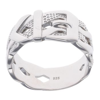 Silver Patterned Buckle Ring By Icesia