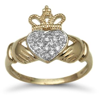 9 Carat Yellow Gold 0.10pts Diamond Claddagh Ring