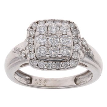 9ct White Gold 0.56ct Brilliant Cut Diamond Cluster Ring