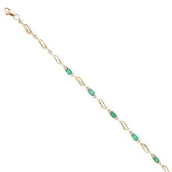 9ct Yellow Gold Emerald and Diamond Bracelet 7"
